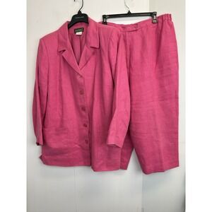 Harve Benard Women's 18W/20W Linen Suit Jacket & Cropped Pants Pink Lined